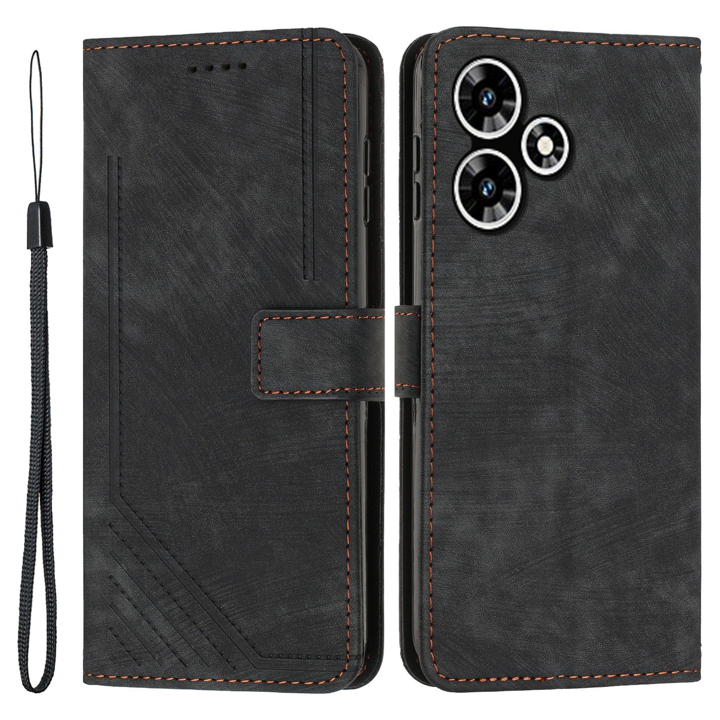 Uniqkart for Infinix Hot 30 Play NFC 4G Stand Wallet PU Leather Case Imprinted Lines Skin-touch Phone Cover - Black