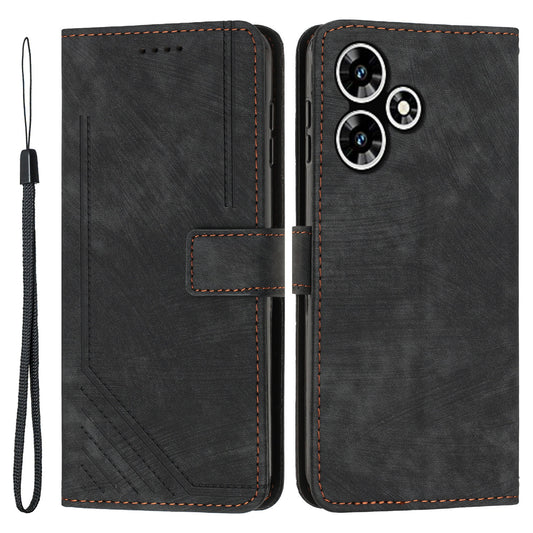 Uniqkart for Infinix Hot 30 Play NFC 4G Stand Wallet PU Leather Case Imprinted Lines Skin-touch Phone Cover - Black