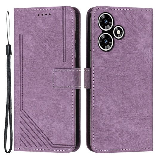 Uniqkart for Infinix Hot 30 Play NFC 4G Stand Wallet PU Leather Case Imprinted Lines Skin-touch Phone Cover - Purple
