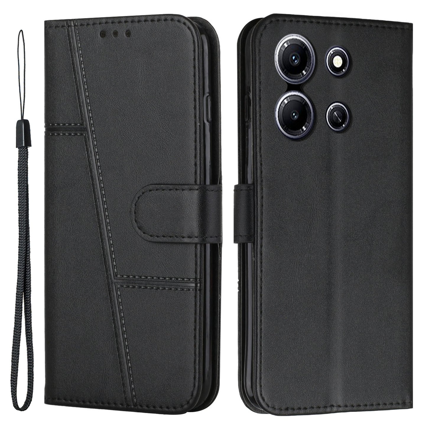 Uniqkart for Infinix Note 30i 4G Full Protection PU Leather Wallet Case Stand Cell Phone Cover - Black