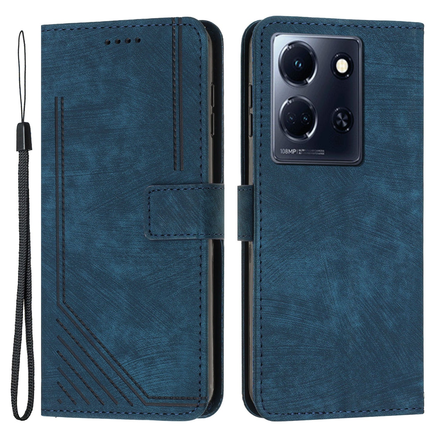 Uniqkart for Infinix Note 30 4G / 5G Imprinted Lines PU Leather Case Skin-touch Stand Wallet Phone Cover - Sapphire