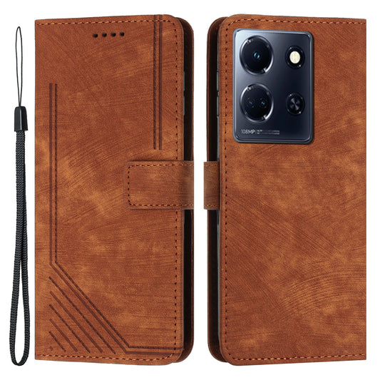 Uniqkart for Infinix Note 30 4G / 5G Imprinted Lines PU Leather Case Skin-touch Stand Wallet Phone Cover - Brown