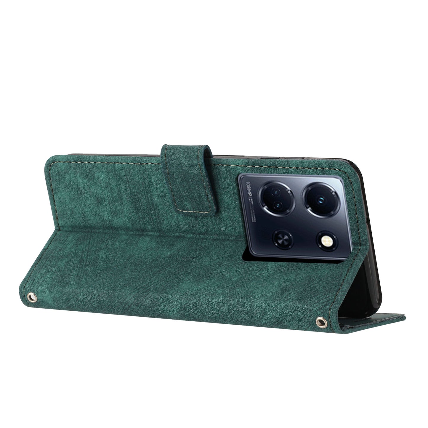 Uniqkart for Infinix Note 30 4G / 5G Imprinted Lines PU Leather Case Skin-touch Stand Wallet Phone Cover - Green