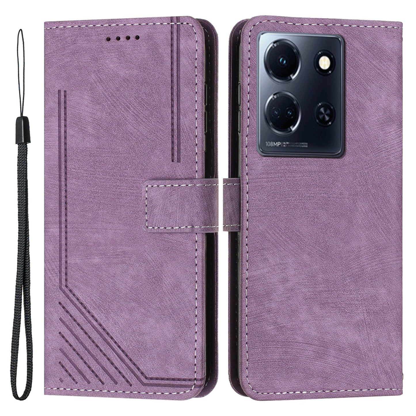 Uniqkart for Infinix Note 30 4G / 5G Imprinted Lines PU Leather Case Skin-touch Stand Wallet Phone Cover - Purple