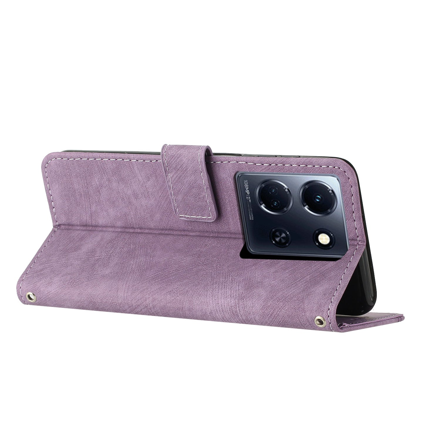 Uniqkart for Infinix Note 30 4G / 5G Imprinted Lines PU Leather Case Skin-touch Stand Wallet Phone Cover - Purple