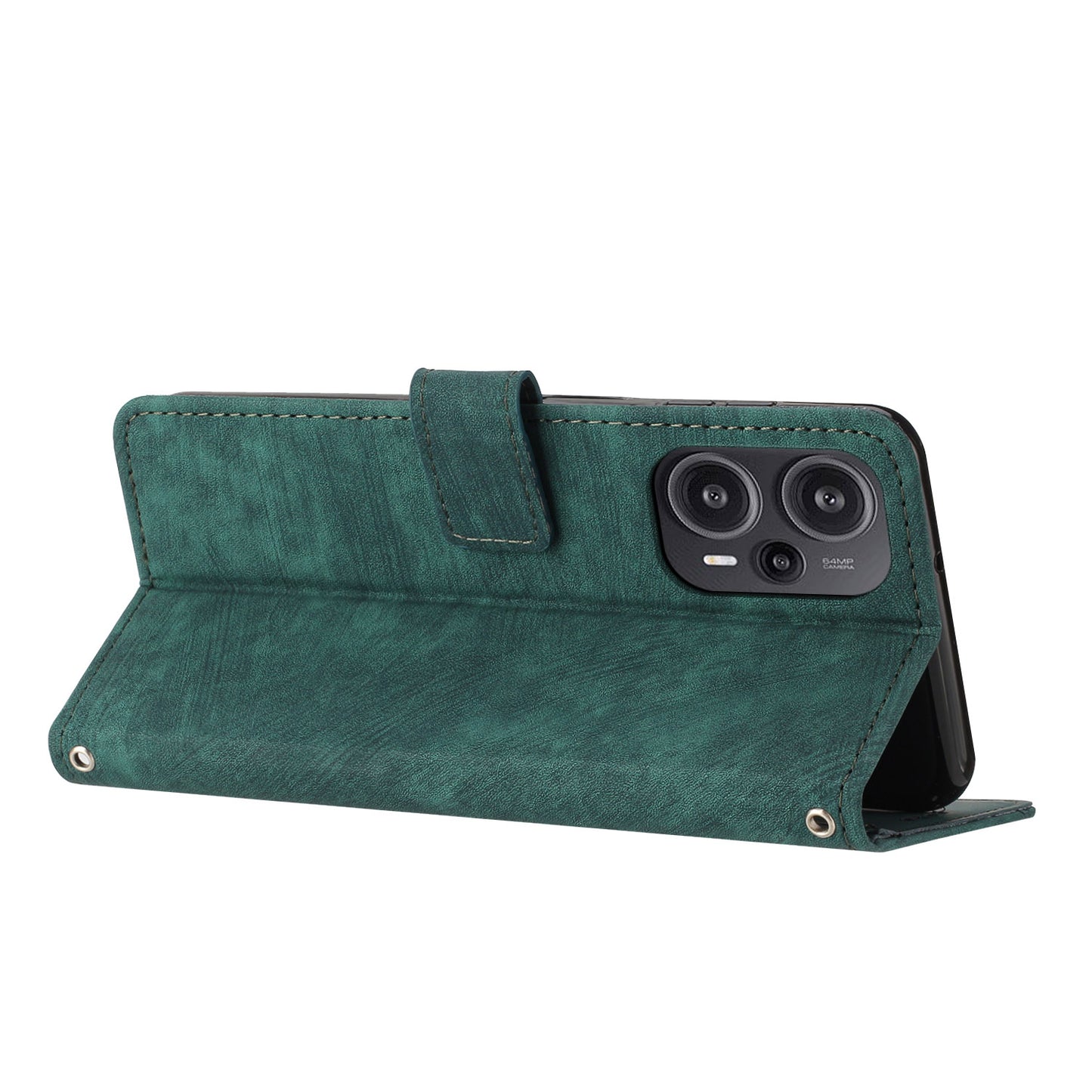 Uniqkart for Xiaomi Redmi Note 12 Turbo / Poco F5 5G Wallet PU Leather Phone Cover Stand Case with Shoulder Strap - Green
