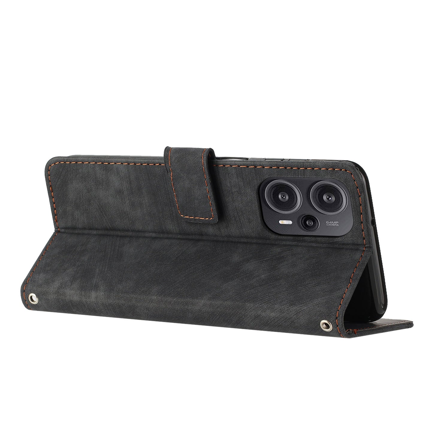 Uniqkart for Xiaomi Redmi Note 12 Turbo / Poco F5 5G Wallet PU Leather Phone Cover Stand Case with Shoulder Strap - Black