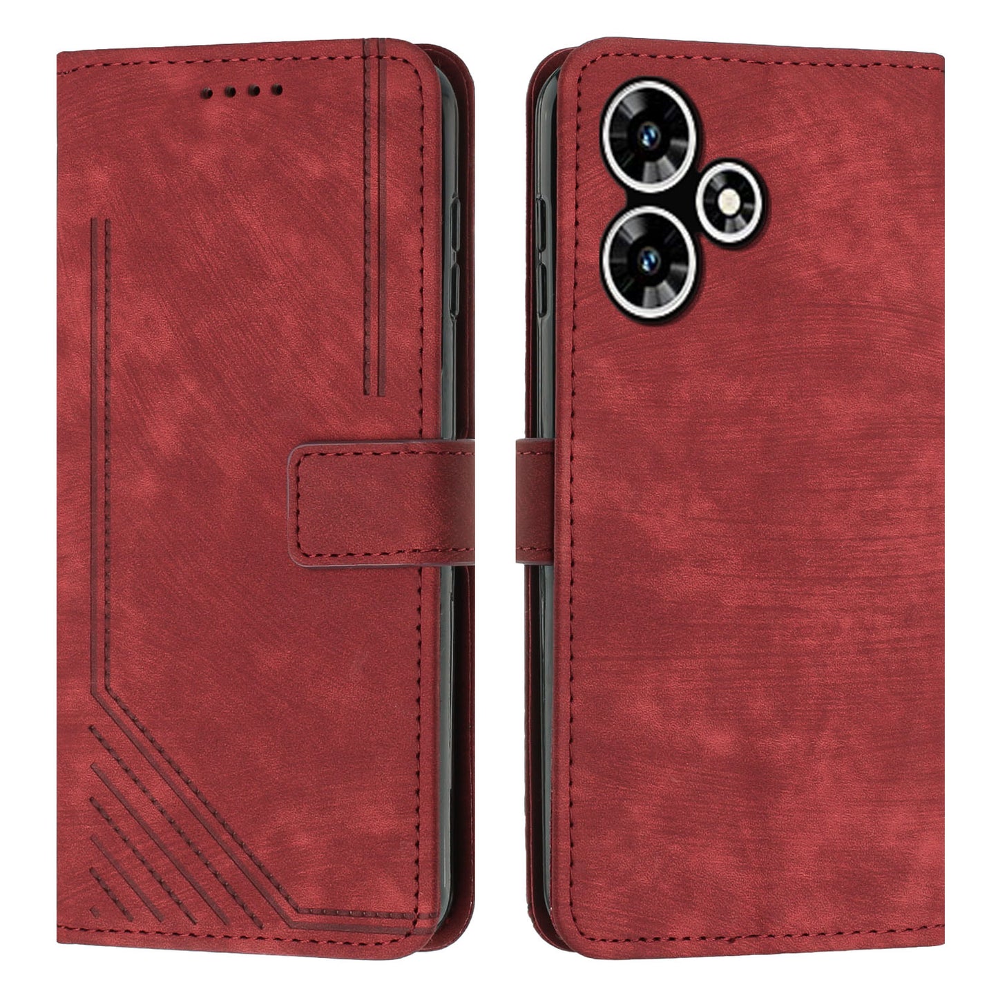 Uniqkart for Infinix Hot 30 Play NFC 4G Stand Wallet Phone Case PU Leather Lines Imprinted Cover with Shoulder Strap - Red