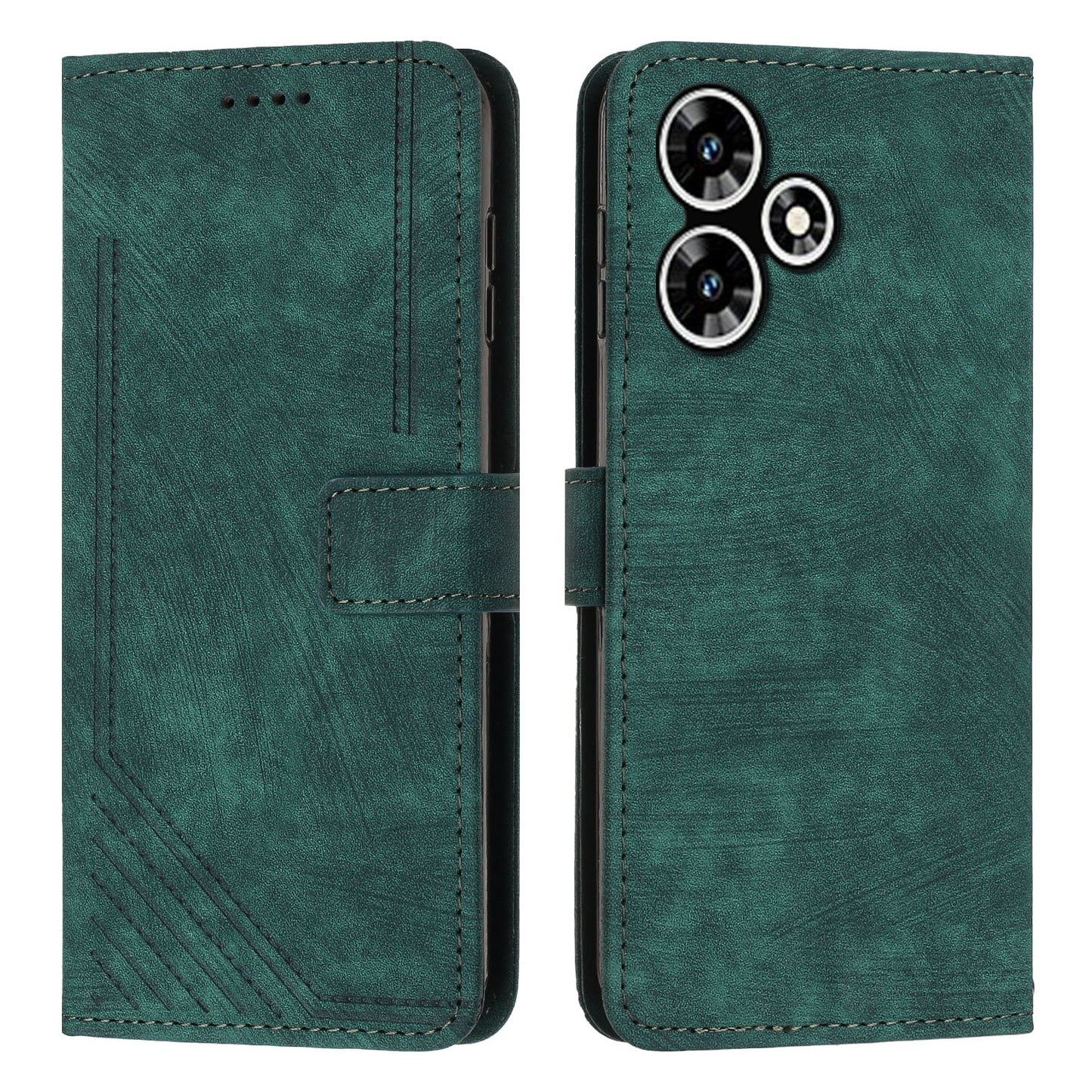 Uniqkart for Infinix Hot 30 Play NFC 4G Stand Wallet Phone Case PU Leather Lines Imprinted Cover with Shoulder Strap - Green
