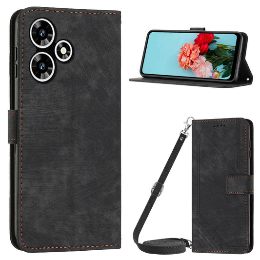 Uniqkart for Infinix Hot 30 Play NFC 4G Stand Wallet Phone Case PU Leather Lines Imprinted Cover with Shoulder Strap - Black