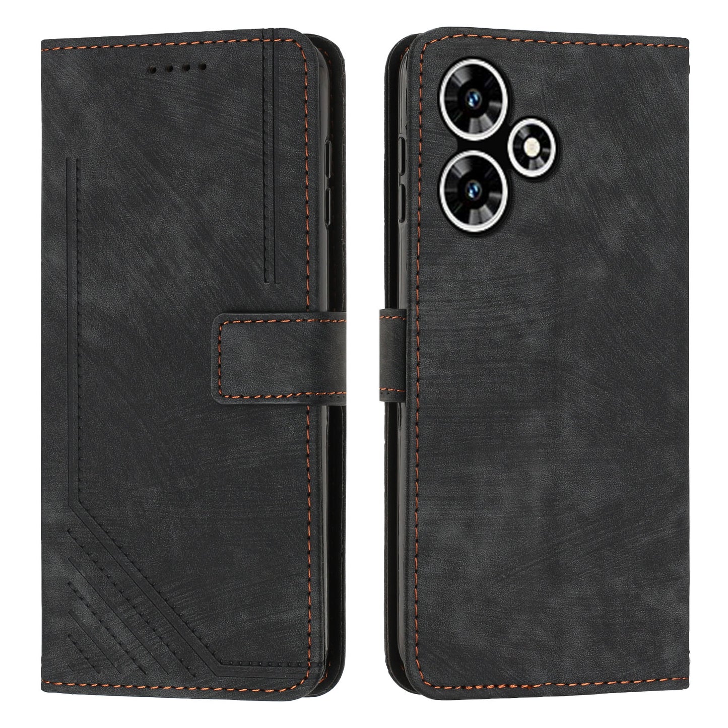 Uniqkart for Infinix Hot 30 Play NFC 4G Stand Wallet Phone Case PU Leather Lines Imprinted Cover with Shoulder Strap - Black