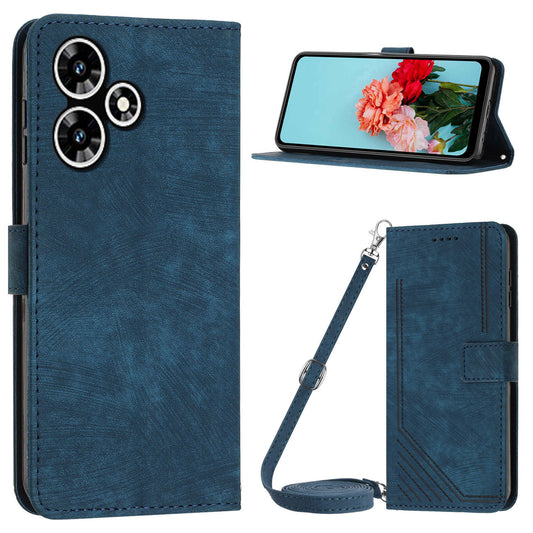 Uniqkart for Infinix Hot 30 Play NFC 4G Stand Wallet Phone Case PU Leather Lines Imprinted Cover with Shoulder Strap - Sapphire
