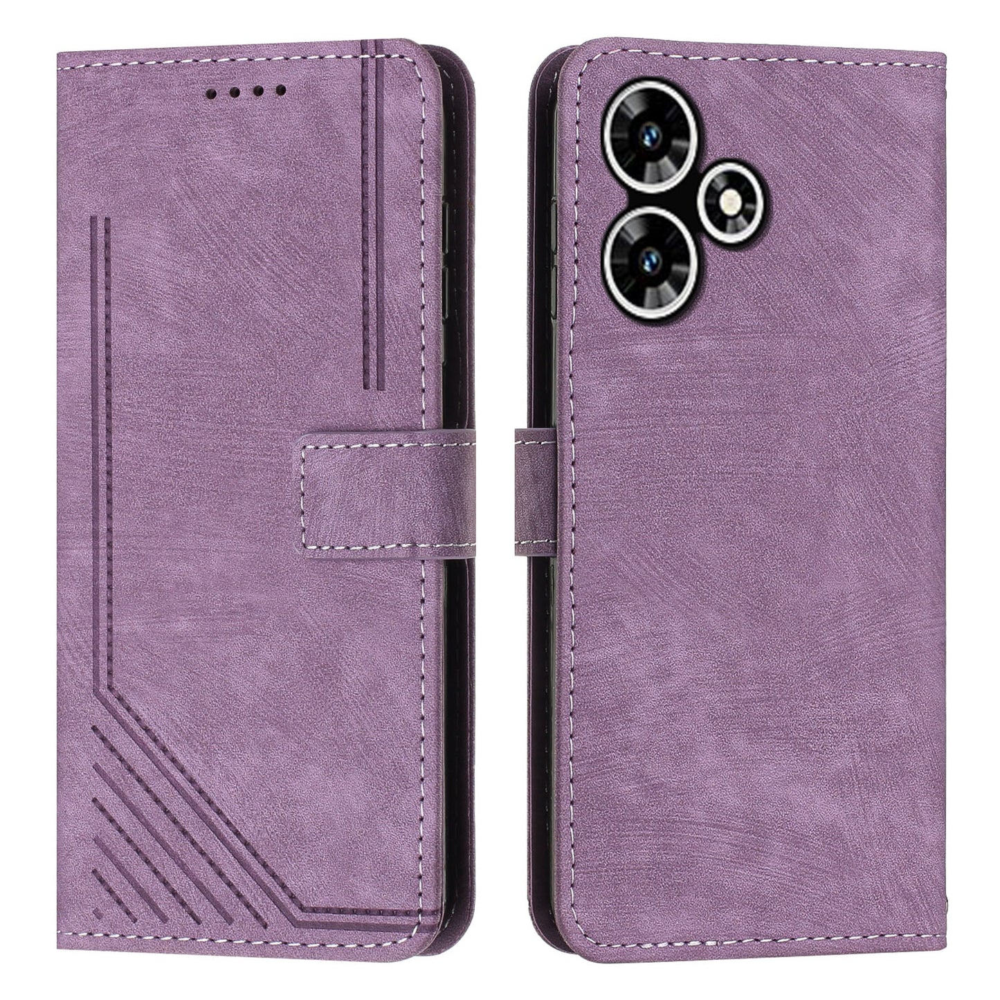 Uniqkart for Infinix Hot 30 Play NFC 4G Stand Wallet Phone Case PU Leather Lines Imprinted Cover with Shoulder Strap - Purple