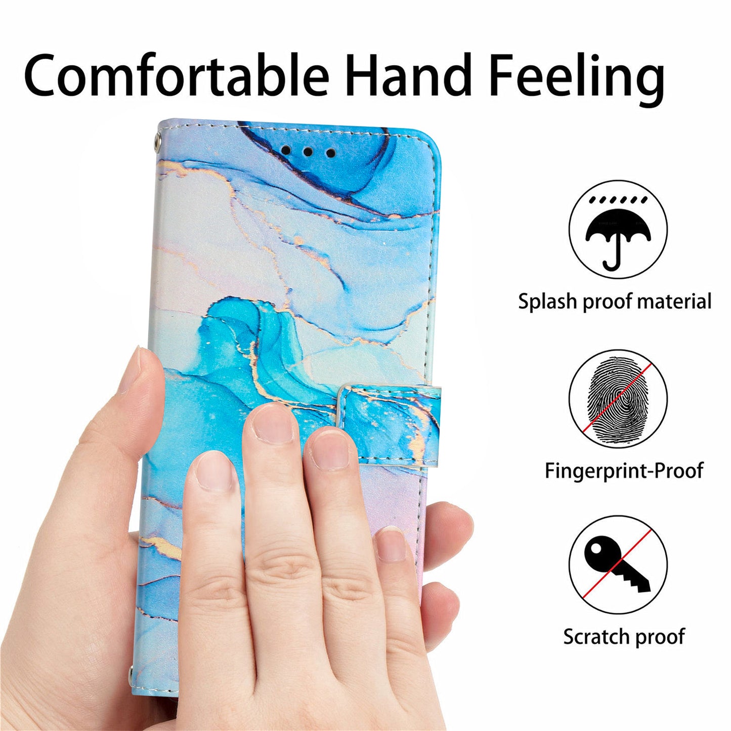 Uniqkart for Realme C55 PU Leather Marble Pattern Case Wallet Stand Flip Phone Cover with Wrist Strap - Pink / Green