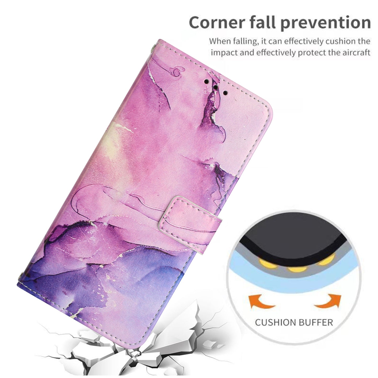Uniqkart for Realme C55 PU Leather Marble Pattern Case Wallet Stand Flip Phone Cover with Wrist Strap - Purple