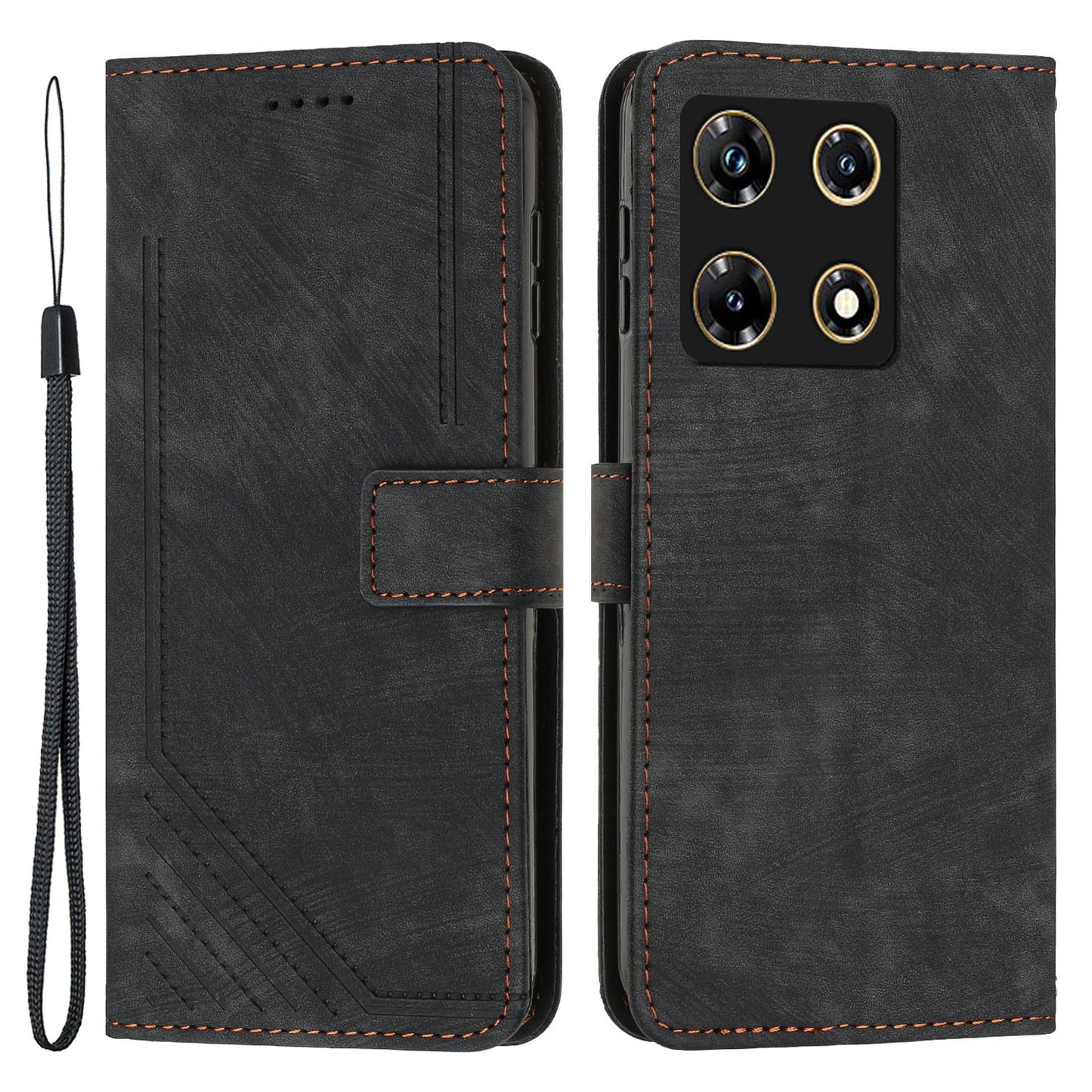 Uniqkart for Infinix Note 30 Pro 4G Stand PU Leather Wallet Case Skin-touch Imprinted Lines Phone Cover - Black