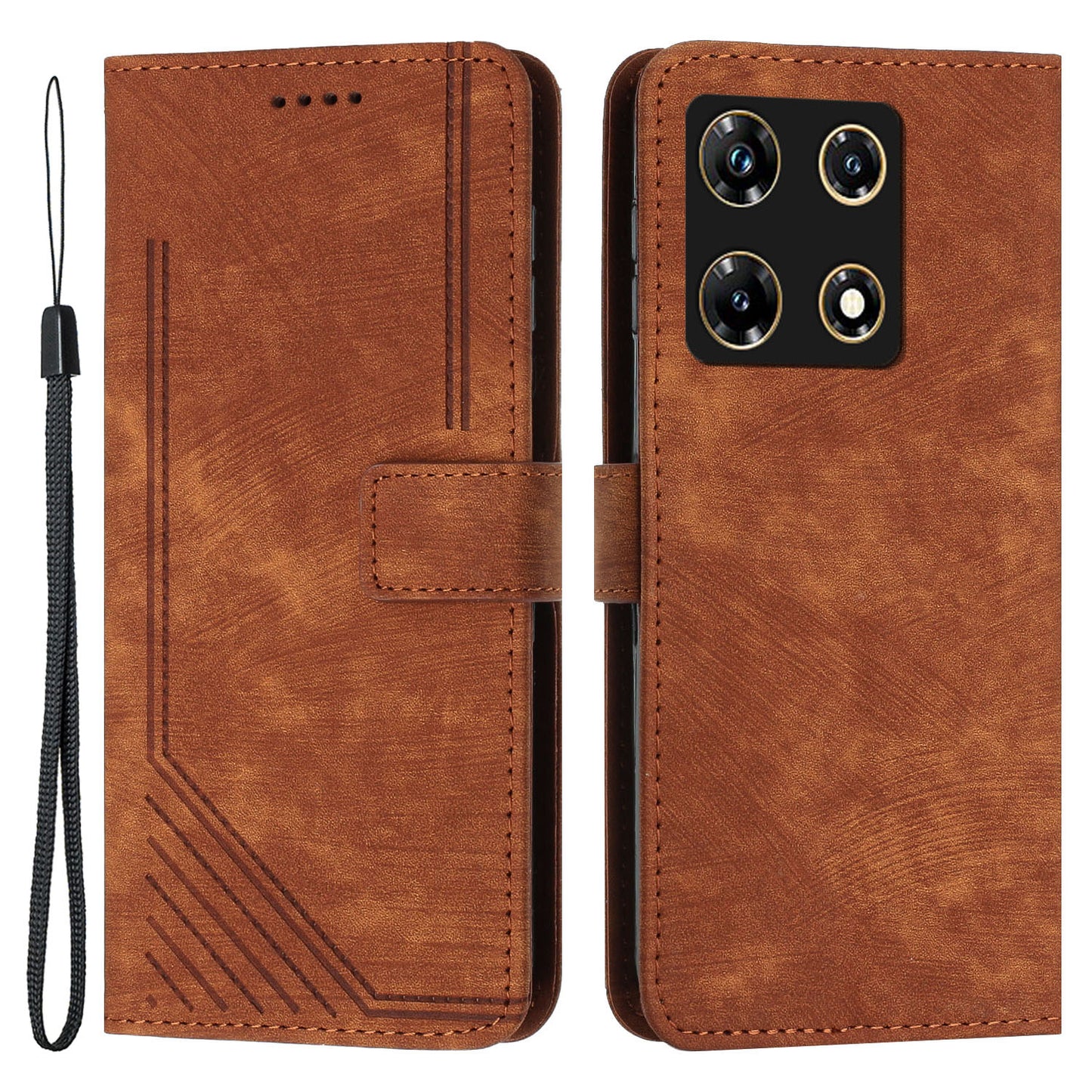 Uniqkart for Infinix Note 30 Pro 4G Stand PU Leather Wallet Case Skin-touch Imprinted Lines Phone Cover - Brown