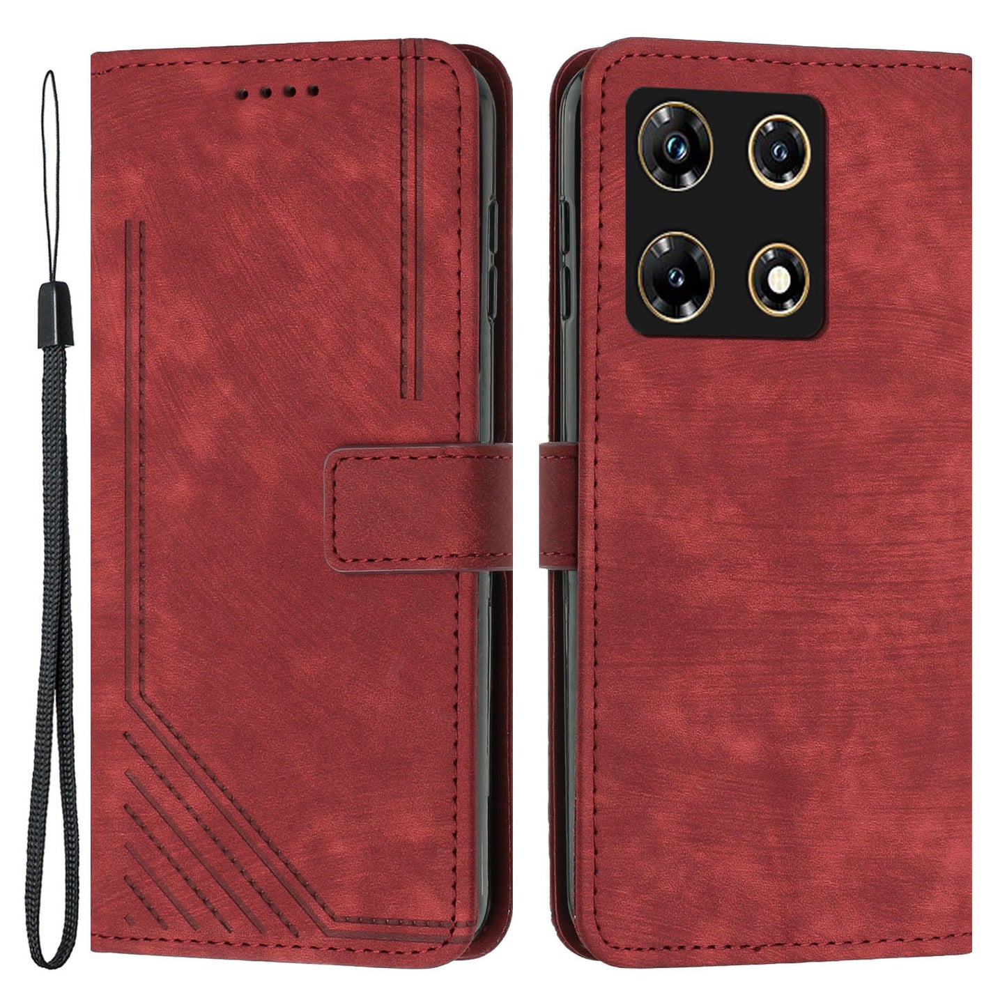 Uniqkart for Infinix Note 30 Pro 4G Stand PU Leather Wallet Case Skin-touch Imprinted Lines Phone Cover - Red