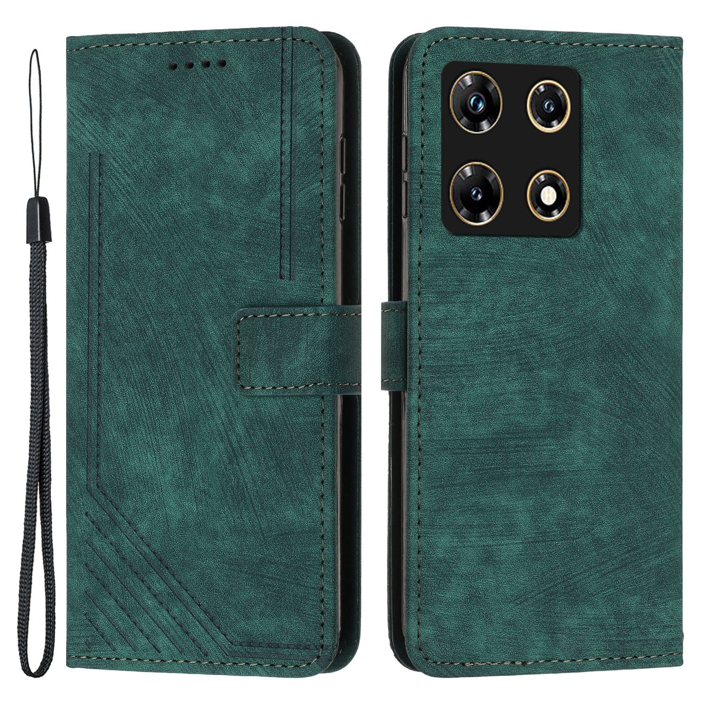 Uniqkart for Infinix Note 30 Pro 4G Stand PU Leather Wallet Case Skin-touch Imprinted Lines Phone Cover - Green