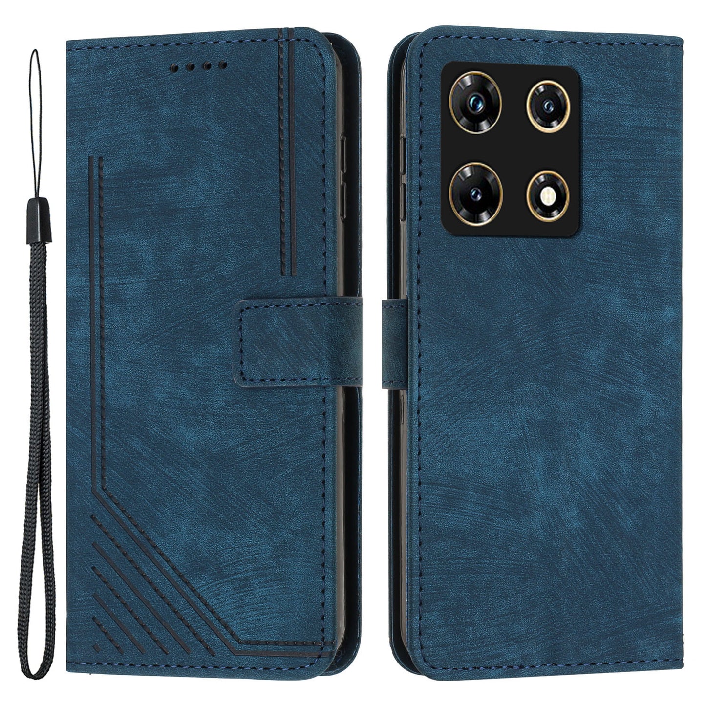 Uniqkart for Infinix Note 30 Pro 4G Stand PU Leather Wallet Case Skin-touch Imprinted Lines Phone Cover - Sapphire