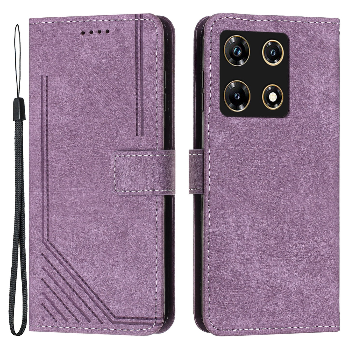 Uniqkart for Infinix Note 30 Pro 4G Stand PU Leather Wallet Case Skin-touch Imprinted Lines Phone Cover - Purple