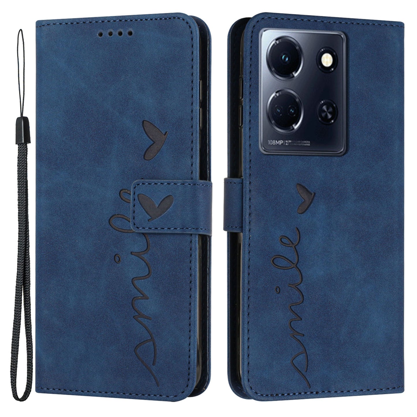Uniqkart for Infinix Note 30 4G / Note 30 5G Wallet Phone Cover Imprinted Heart PU Leather + TPU Stand Case - Sapphire