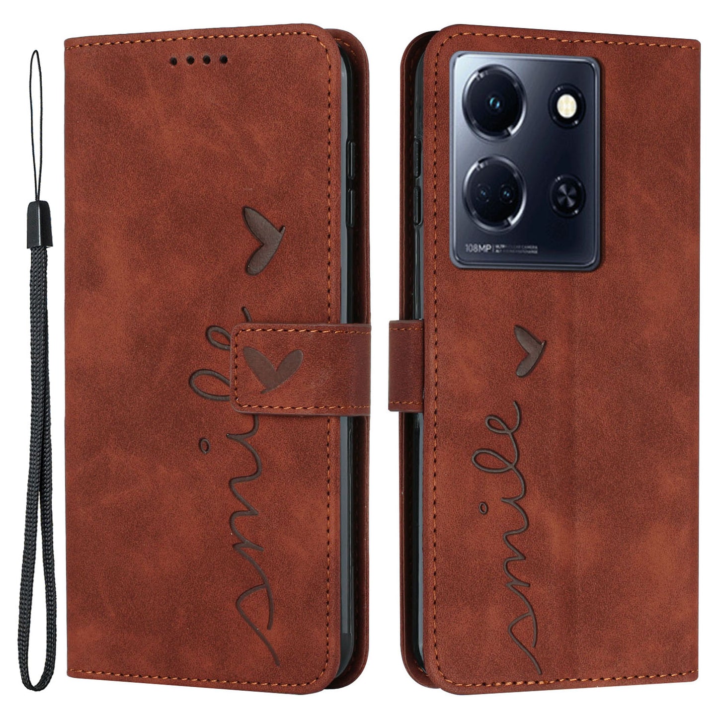 Uniqkart for Infinix Note 30 4G / Note 30 5G Wallet Phone Cover Imprinted Heart PU Leather + TPU Stand Case - Brown