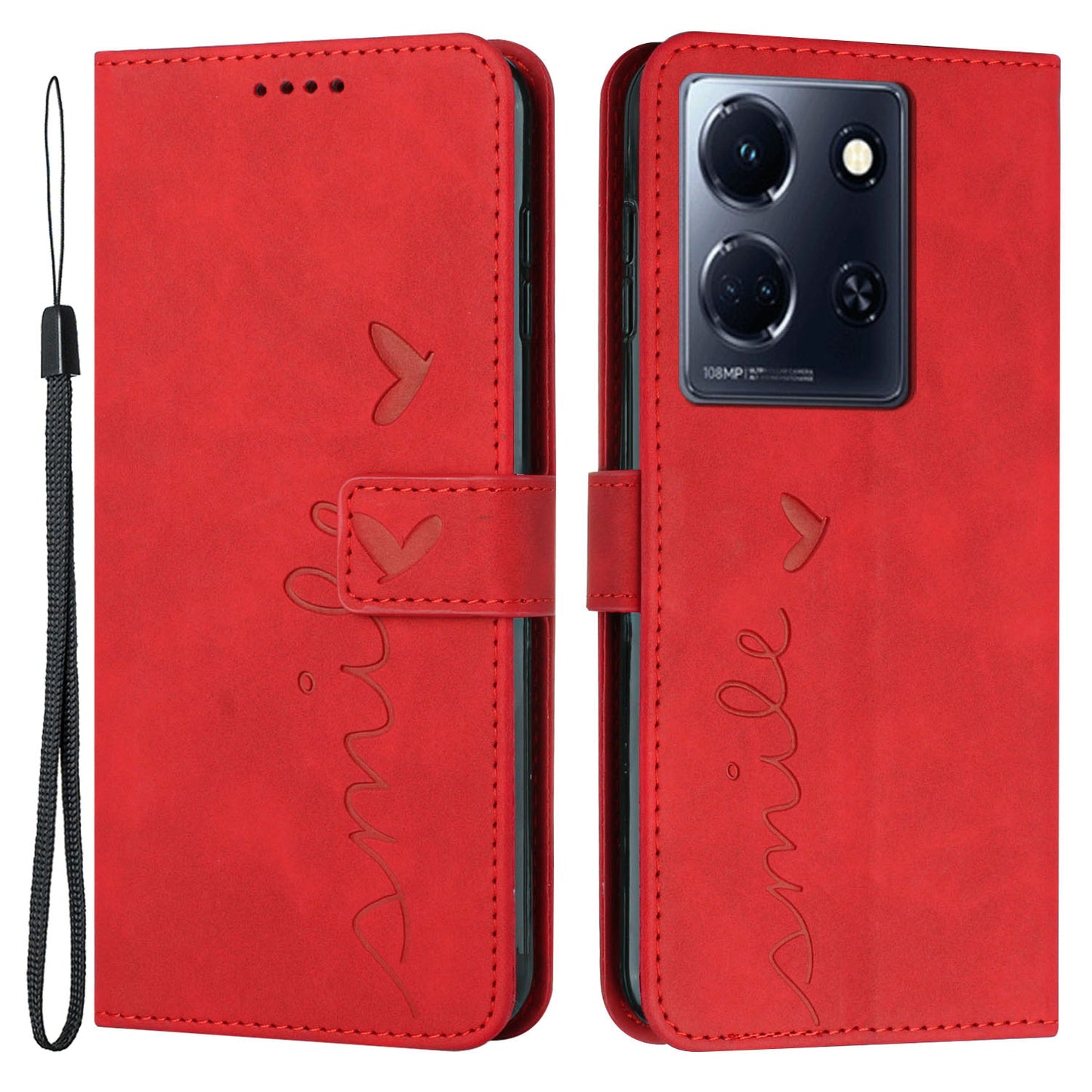 Uniqkart for Infinix Note 30 4G / Note 30 5G Wallet Phone Cover Imprinted Heart PU Leather + TPU Stand Case - Red