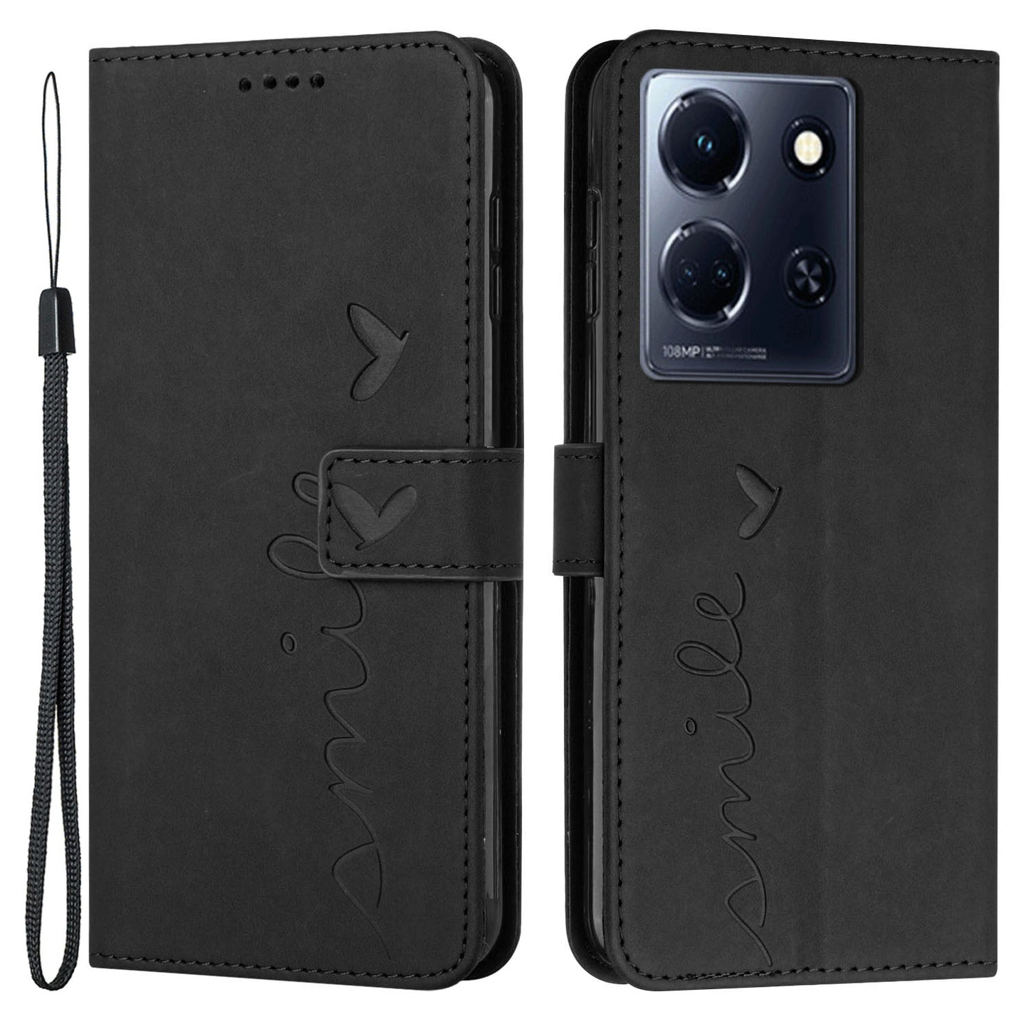 Uniqkart for Infinix Note 30 4G / Note 30 5G Wallet Phone Cover Imprinted Heart PU Leather + TPU Stand Case - Black