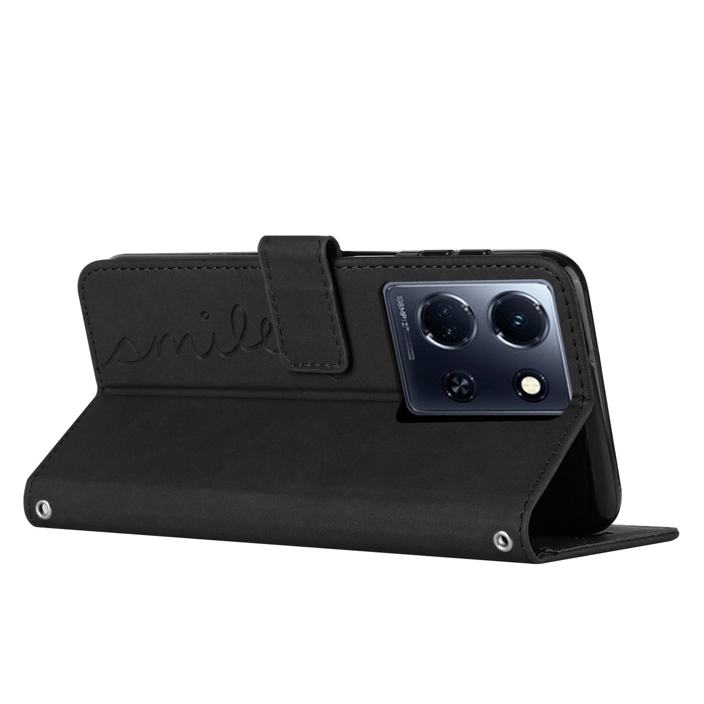 Uniqkart for Infinix Note 30 4G / Note 30 5G Wallet Phone Cover Imprinted Heart PU Leather + TPU Stand Case - Black