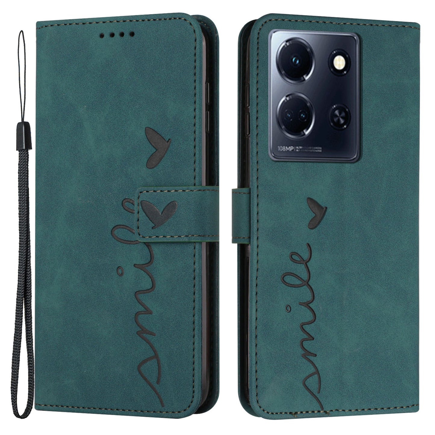 Uniqkart for Infinix Note 30 4G / Note 30 5G Wallet Phone Cover Imprinted Heart PU Leather + TPU Stand Case - Green