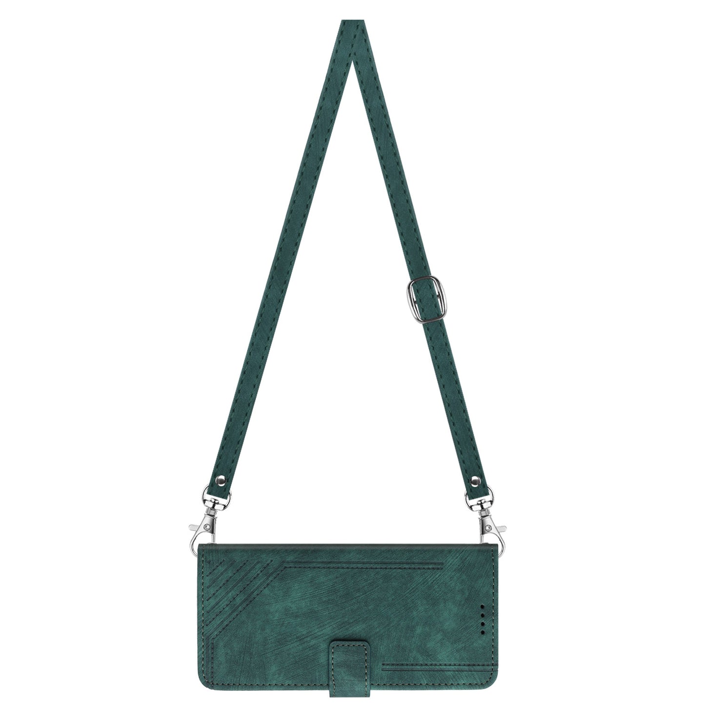 Uniqkart for Infinix Note 30 4G / Note 30 5G Phone Leather Case Lines Imprinted Stand Wallet Phone Cover with Shoulder Strap - Green