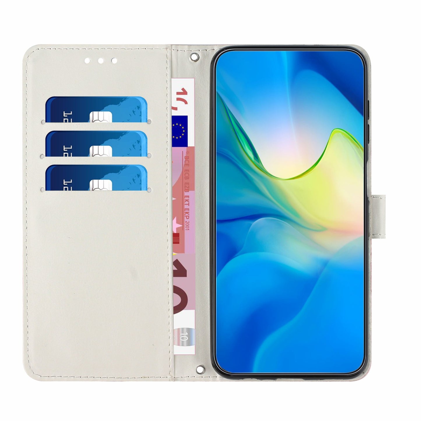 Marble Pattern Leather Cover for Realme 11 5G , Flip Stand Wallet Phone Case with Wrist Strap - Blue / Green