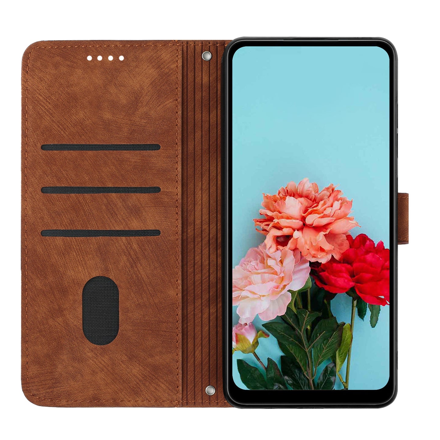 Imprinted Lines Stand Wallet Phone Case for Realme C55 , Skin-touch PU Leather Phone Cover - Brown