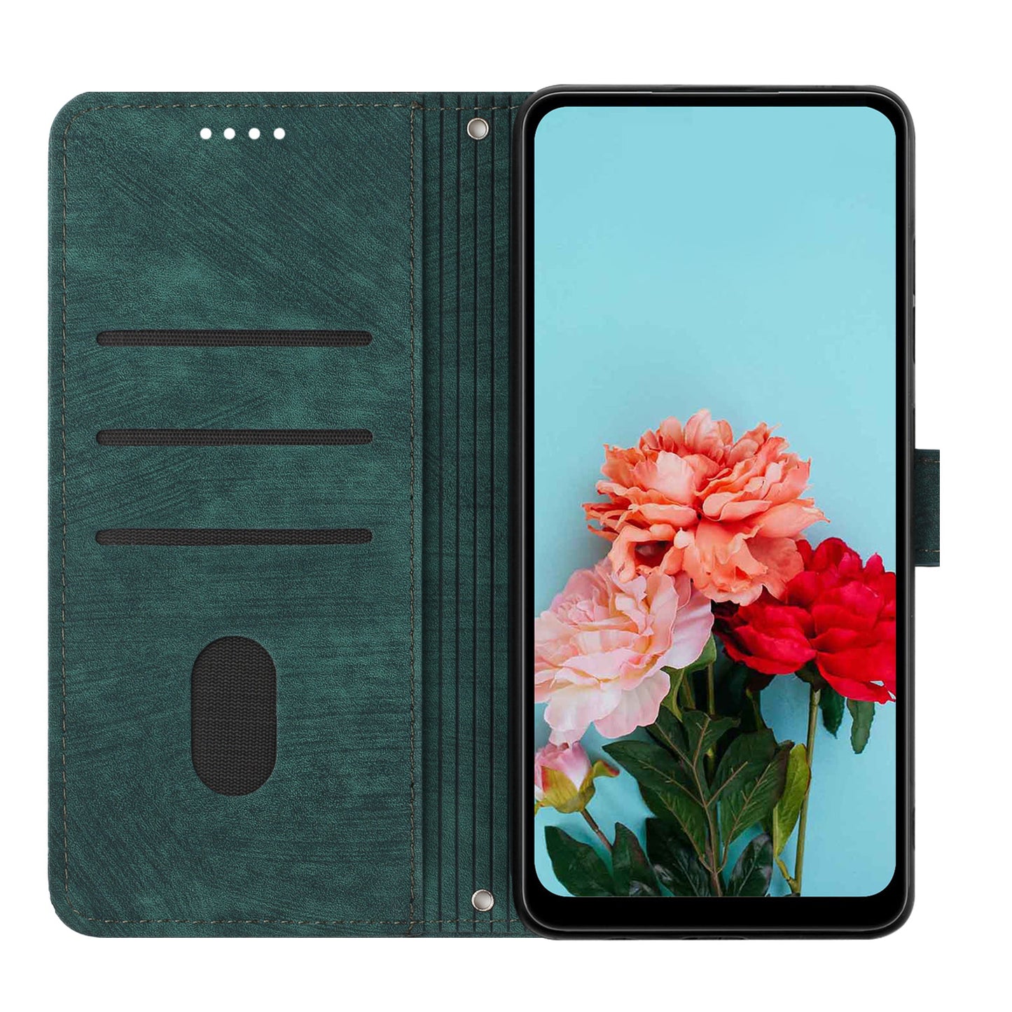 Imprinted Lines Stand Wallet Phone Case for Realme C55 , Skin-touch PU Leather Phone Cover - Green