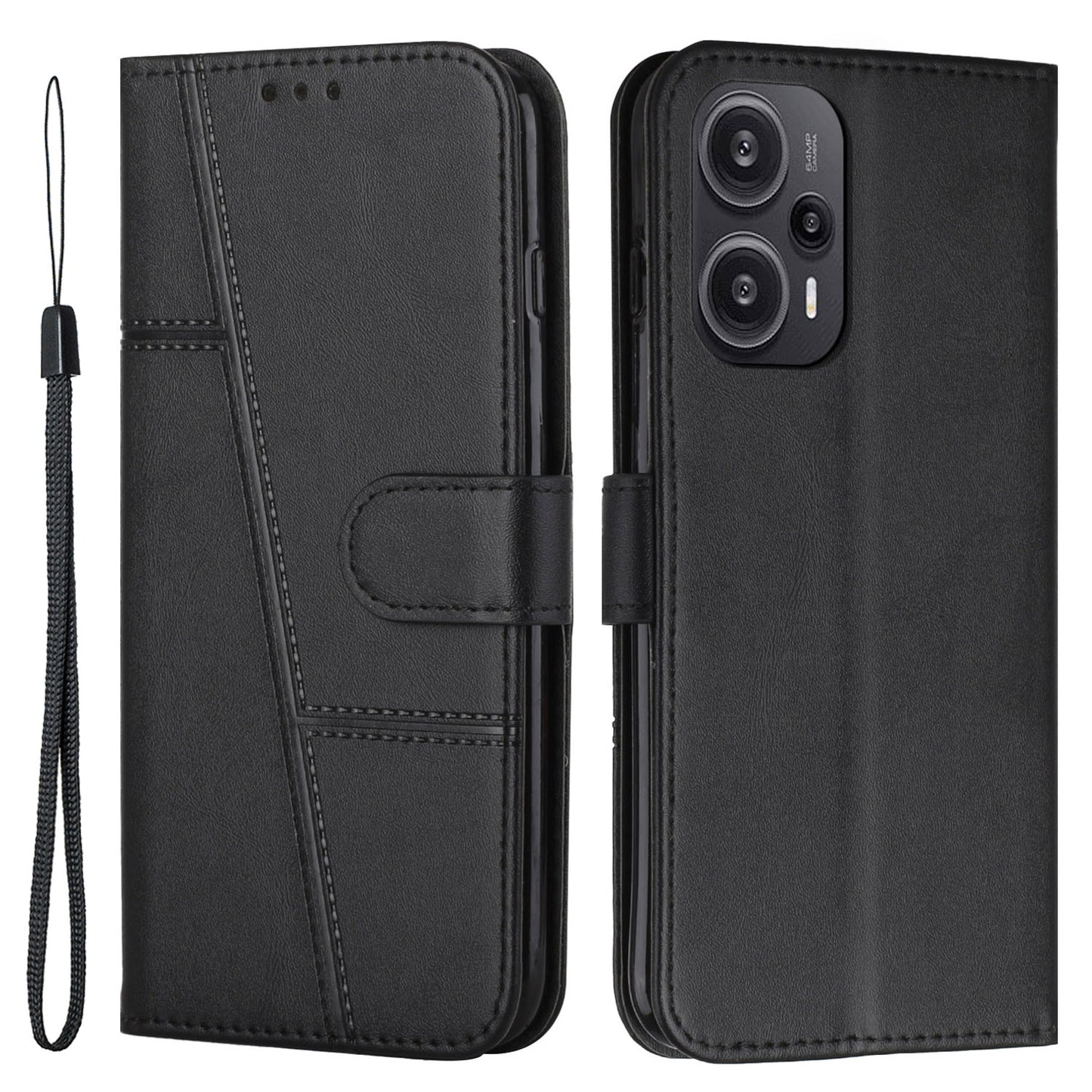Uniqkart for Xiaomi Redmi Note 12 Turbo / Poco F5 5G PU Leather Case Wallet Stand Protective Phone Cover - Black