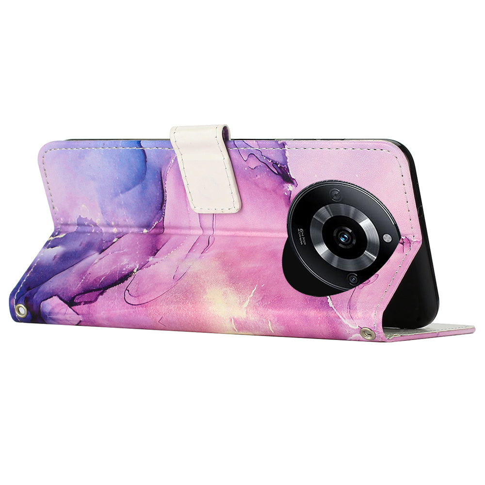 Uniqkart for Realme 11 Pro+ / 11 Pro 5G Marble Pattern Phone Case PU Leather Stand Wallet Cover with Strap - Purple