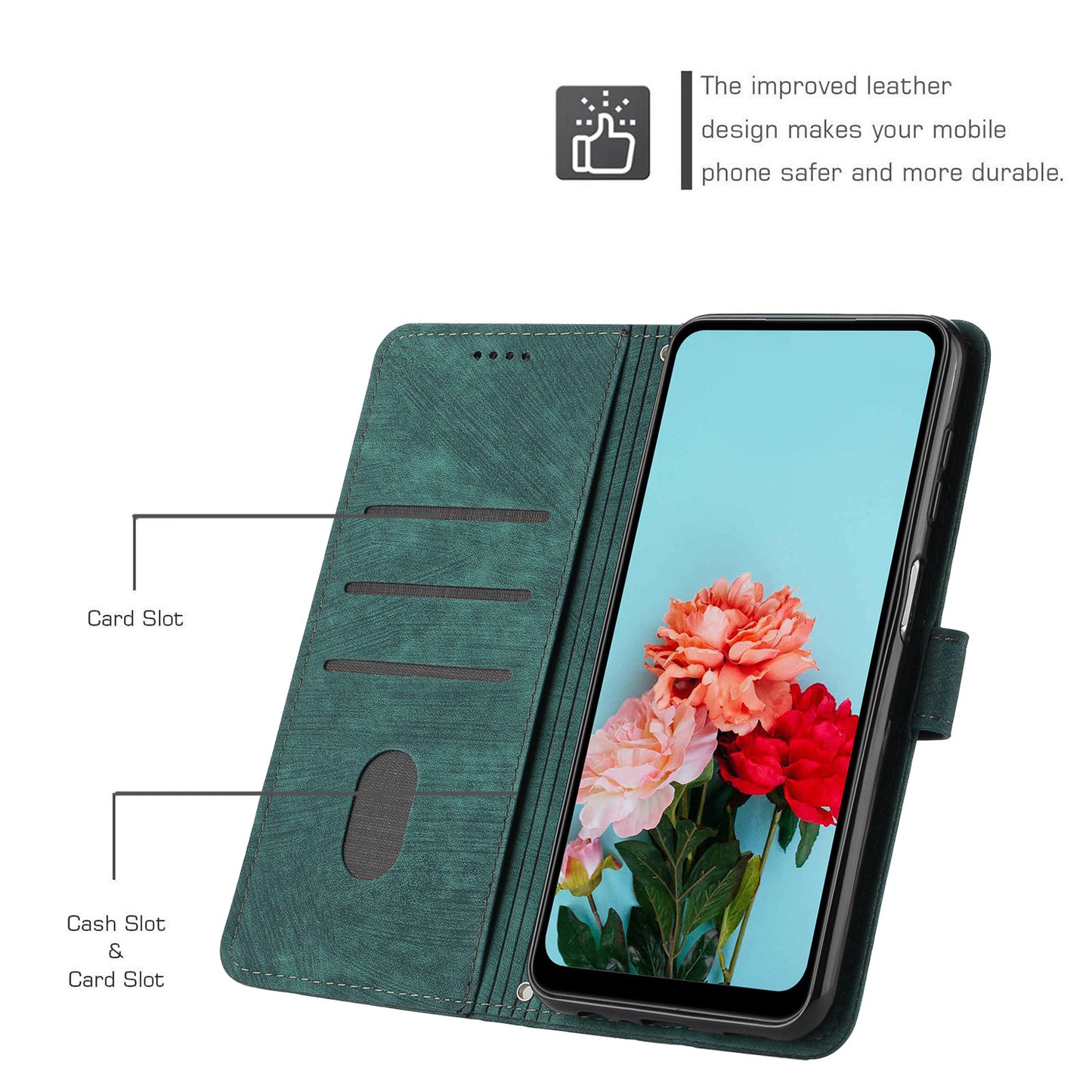PU Leather Imprinted Lines Phone Case for Realme 11 5G , Skin-touch Stand Wallet Phone Cover - Green
