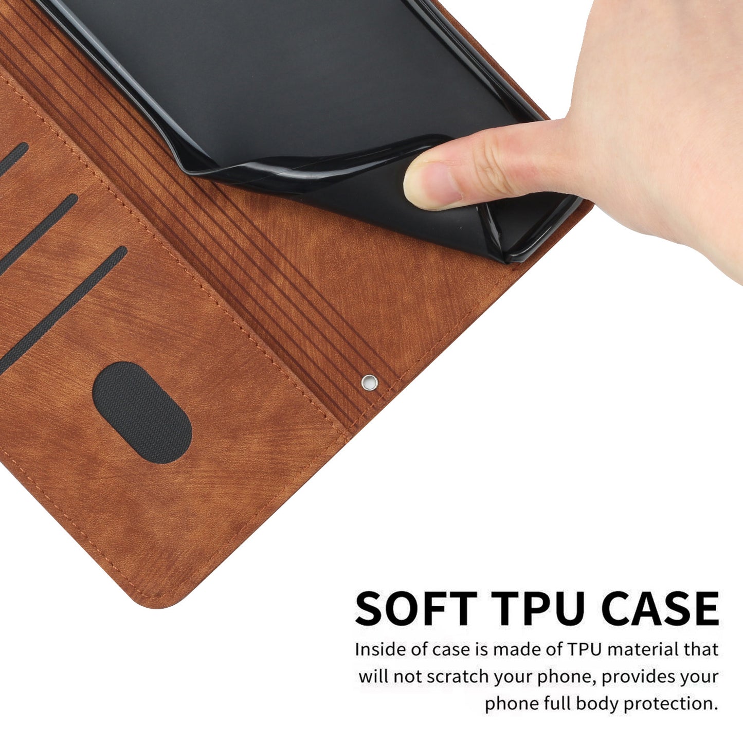 PU Leather Imprinted Lines Phone Case for Realme 11 5G , Skin-touch Stand Wallet Phone Cover - Brown