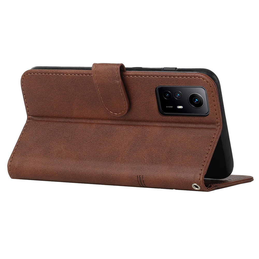 Uniqkart for Xiaomi Redmi Note 12S 4G PU Leather Phone Case Wallet Stand Anti-scratch Phone Cover - Brown
