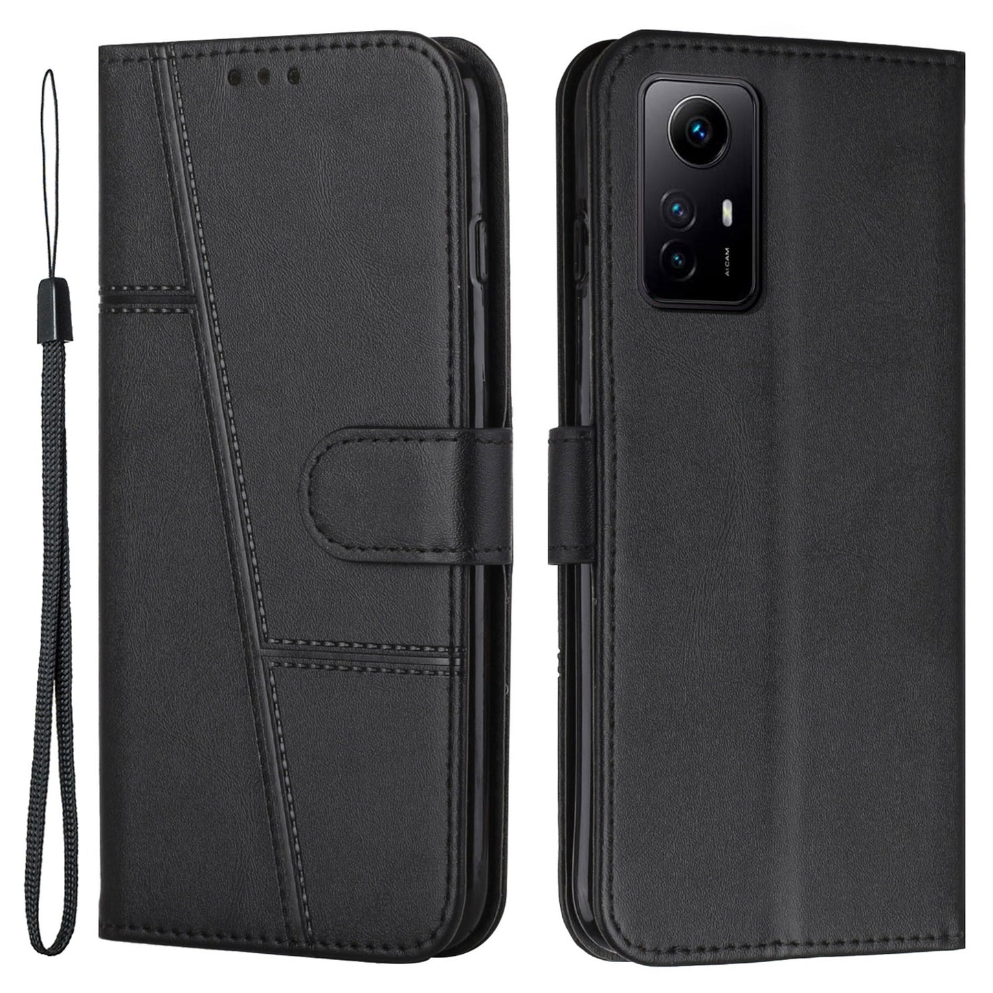 Uniqkart for Xiaomi Redmi Note 12S 4G PU Leather Phone Case Wallet Stand Anti-scratch Phone Cover - Black