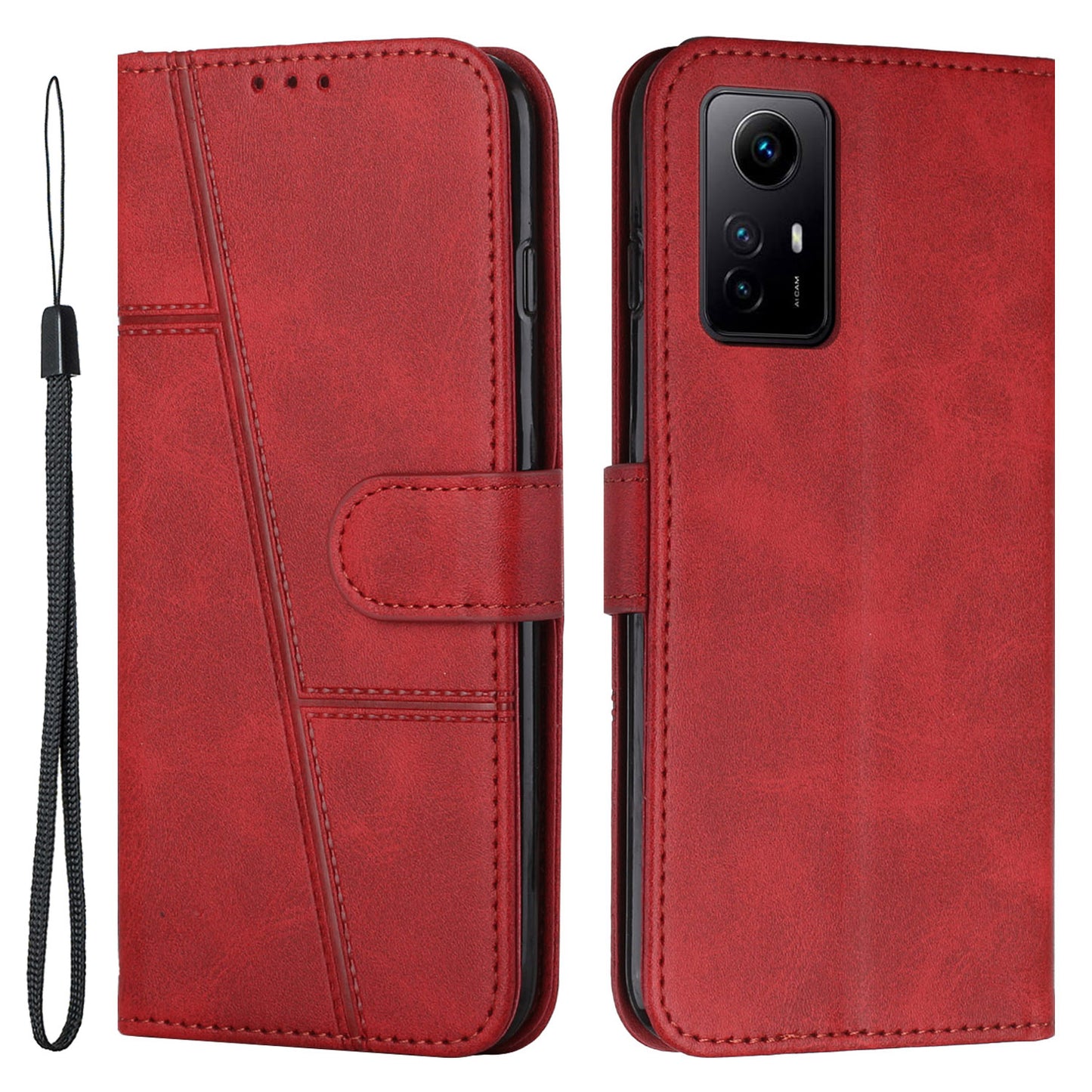 Uniqkart for Xiaomi Redmi Note 12S 4G PU Leather Phone Case Wallet Stand Anti-scratch Phone Cover - Red
