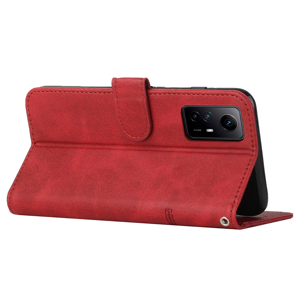Uniqkart for Xiaomi Redmi Note 12S 4G PU Leather Phone Case Wallet Stand Anti-scratch Phone Cover - Red