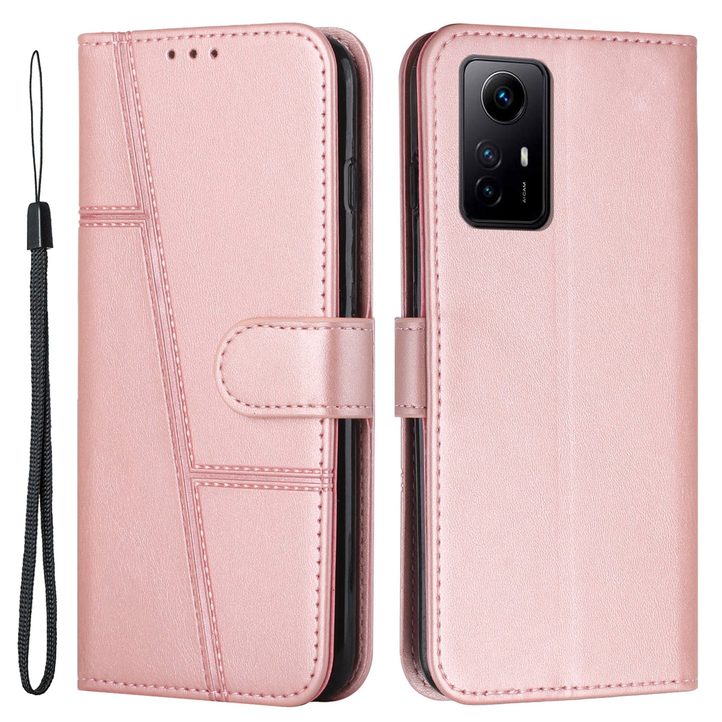 Uniqkart for Xiaomi Redmi Note 12S 4G PU Leather Phone Case Wallet Stand Anti-scratch Phone Cover - Rose Gold