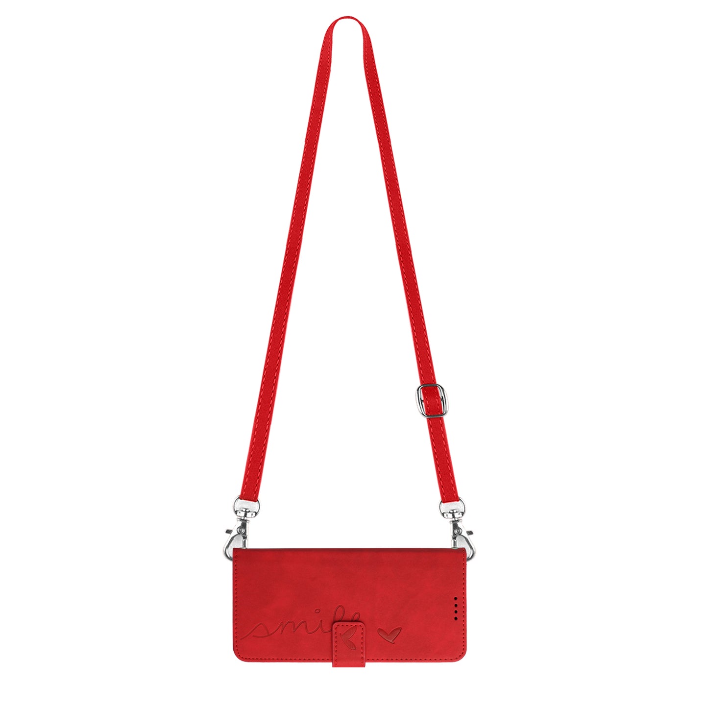Uniqkart for Xiaomi Redmi Note 12S 4G Wallet Stand Leather Phone Case Heart Shape Phone Cover with Shoulder Strap - Red