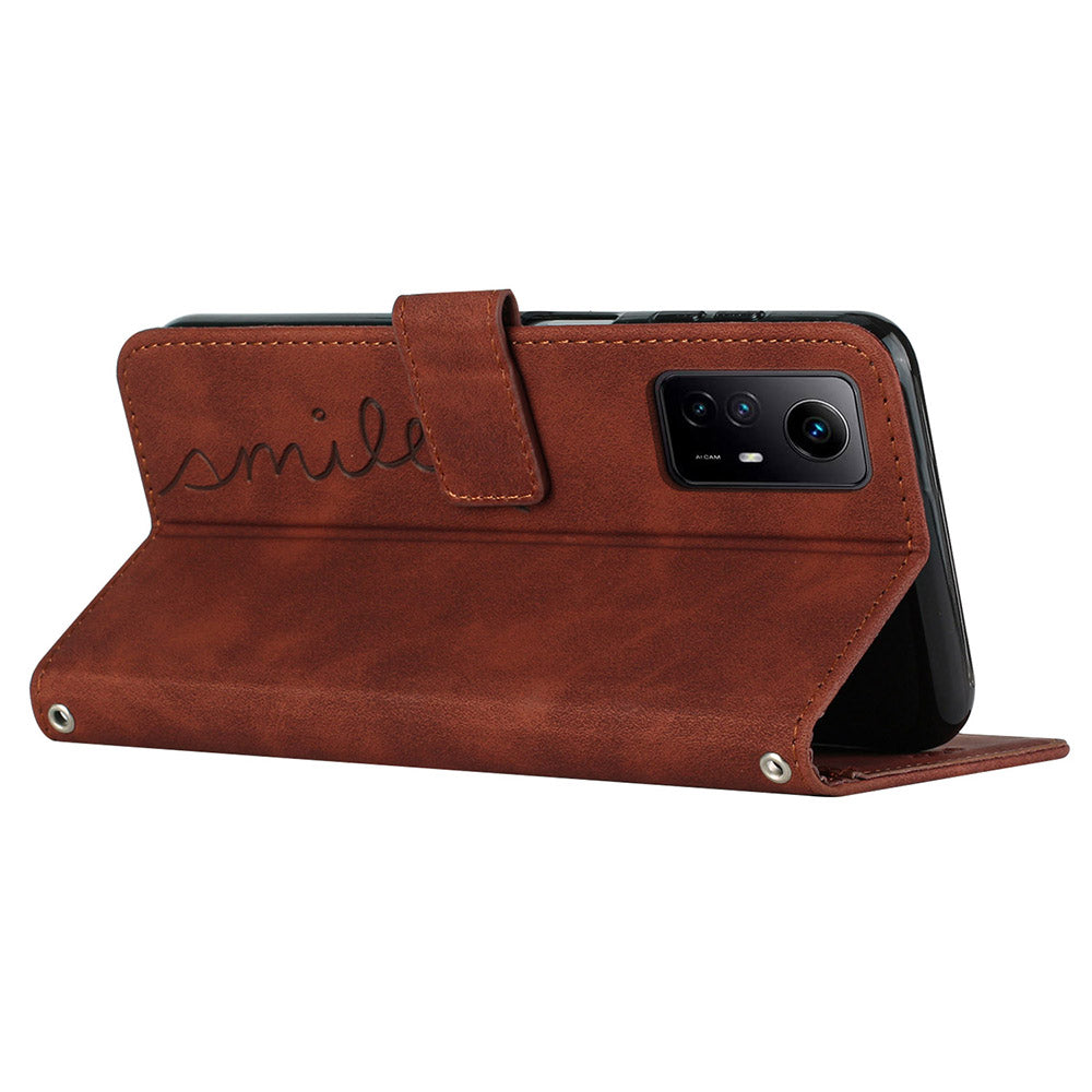 Uniqkart for Xiaomi Redmi Note 12S 4G Wallet Stand Leather Phone Case Heart Shape Phone Cover with Shoulder Strap - Brown