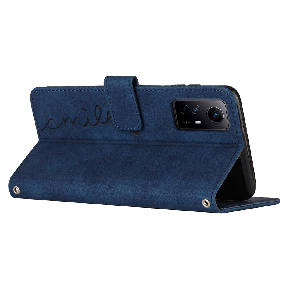 Uniqkart for Xiaomi Redmi Note 12S 4G Wallet Stand Leather Phone Case Heart Shape Phone Cover with Shoulder Strap - Sapphire