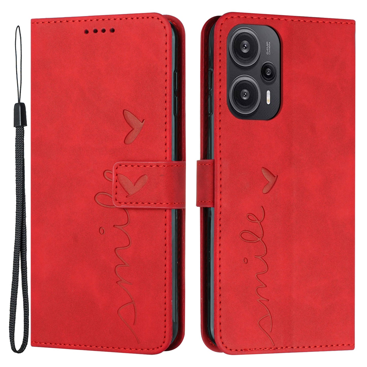 Uniqkart for Xiaomi Redmi Note 12 Turbo / Poco F5 5G Phone Leather Case Stand Wallet Imprinted Heart Phone Cover - Red