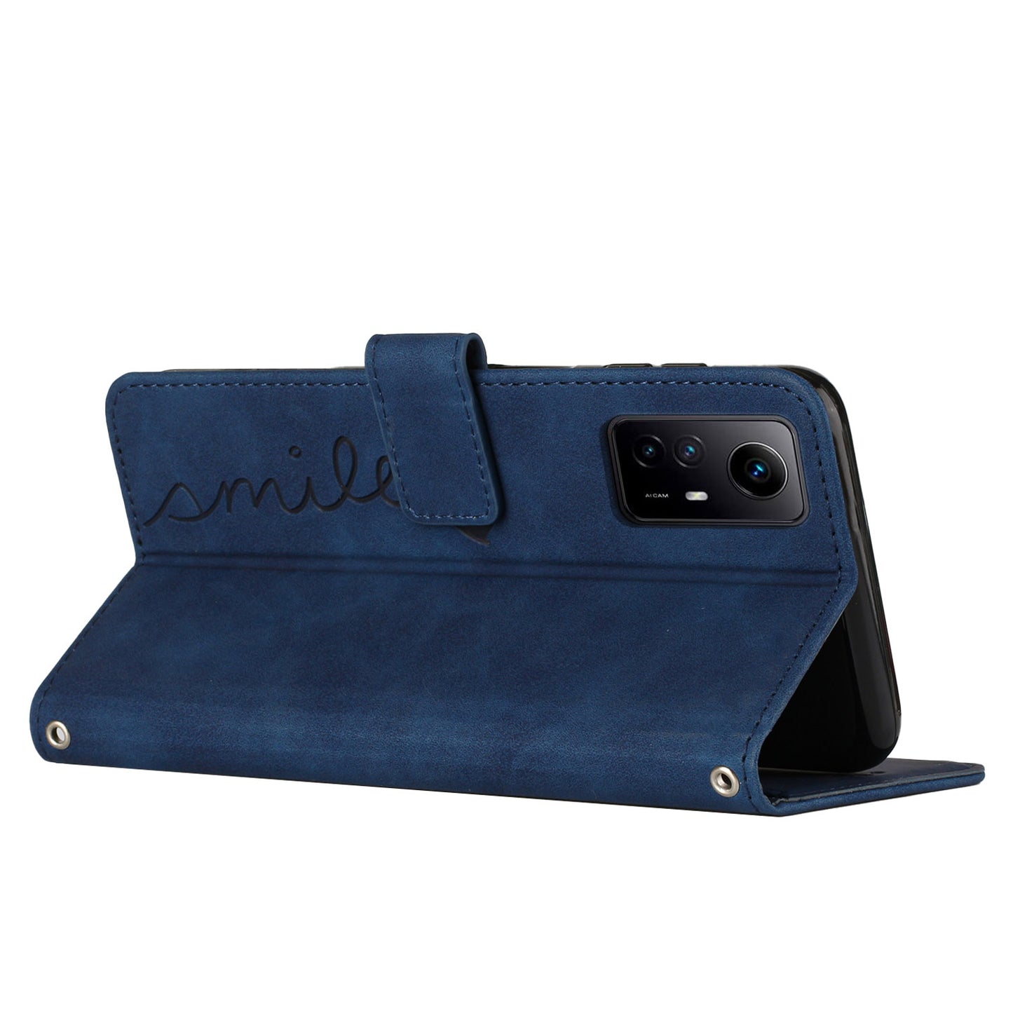 Uniqkart for Xiaomi Redmi Note 12 Turbo / Poco F5 5G Phone Leather Case Stand Wallet Imprinted Heart Phone Cover - Sapphire