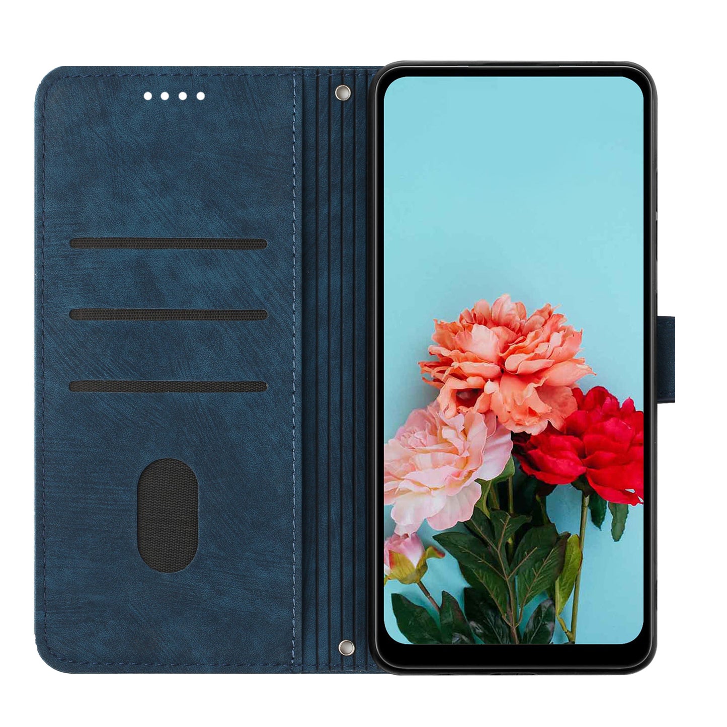 Uniqkart for Realme 11 Pro+ 5G / 11 Pro 5G Stand Wallet Leather Case Imprinted Lines Skin-touch Phone Cover - Sapphire